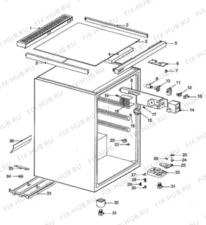 Взрыв-схема холодильника Zanussi ZFC110TGA - Схема узла Cabinet + armatures