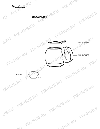 Взрыв-схема кофеварки (кофемашины) Moulinex BCC24L(0) - Схема узла 0P002430.0P2