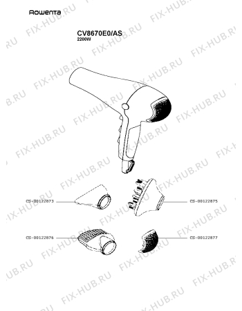 Схема №1 CV8652E0/AS с изображением Корпусная деталь для электрофена Rowenta CS-00122876