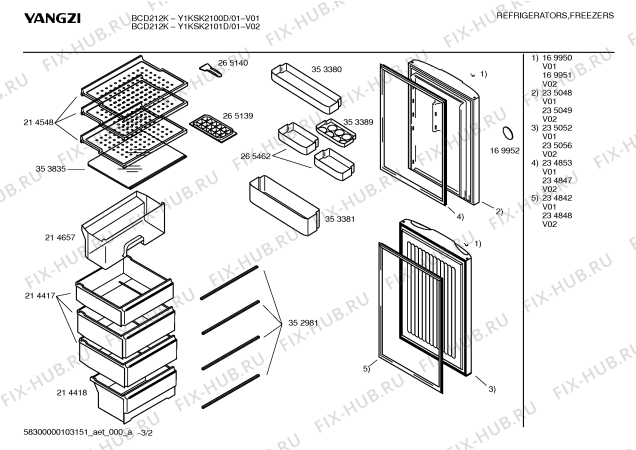 Схема №3 Y1KSB2103A с изображением Крышка для холодильной камеры Bosch 00235056