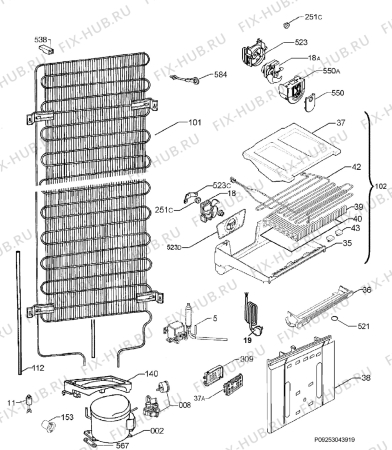 Взрыв-схема холодильника Rex Electrolux RNA38970C - Схема узла Cooling system 017