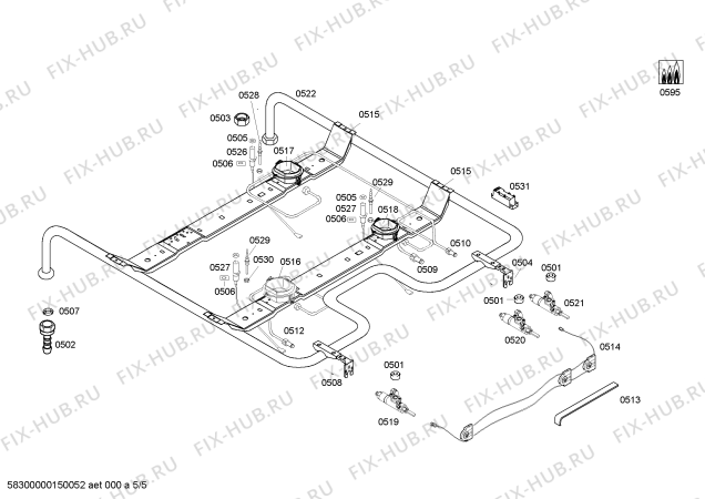 Схема №5 HR52D210T с изображением Кабель для плиты (духовки) Bosch 00621047