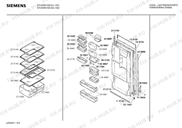 Взрыв-схема холодильника Siemens KF25R01SD - Схема узла 02