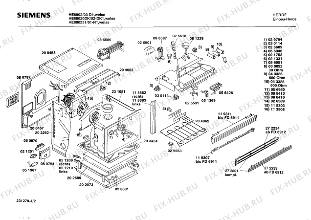 Взрыв-схема плиты (духовки) Siemens HE880231 - Схема узла 02