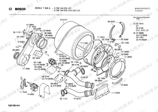 Схема №3 0728144075 T465A с изображением Панель для сушильной машины Bosch 00114729