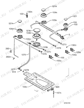 Взрыв-схема плиты (духовки) Zanussi ZCG602LW - Схема узла Functional parts 267