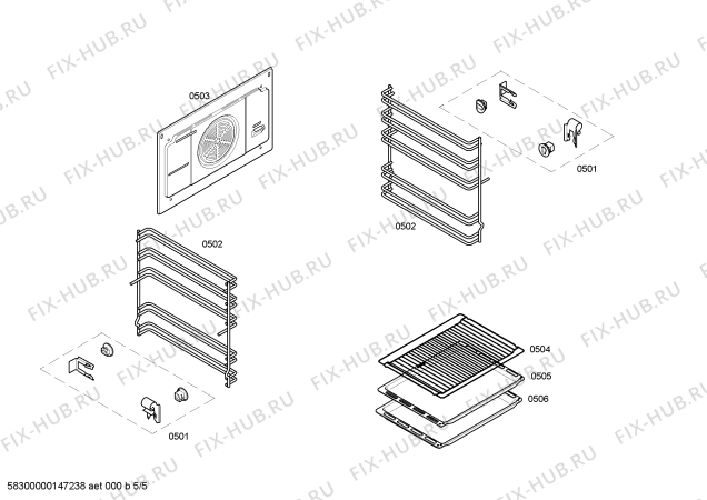 Взрыв-схема плиты (духовки) Siemens HD721210 - Схема узла 05