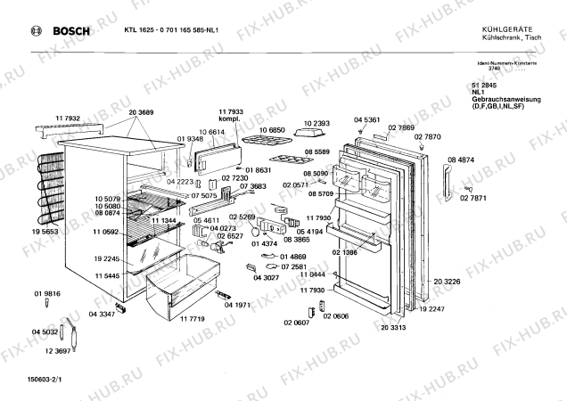 Схема №2 0701165585 KTL1625 с изображением Вентиляционная решетка для холодильной камеры Bosch 00117932