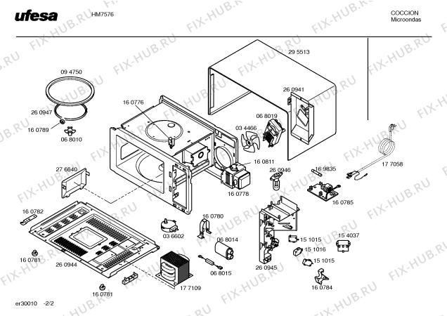 Взрыв-схема микроволновой печи Ufesa HM7576 - Схема узла 02