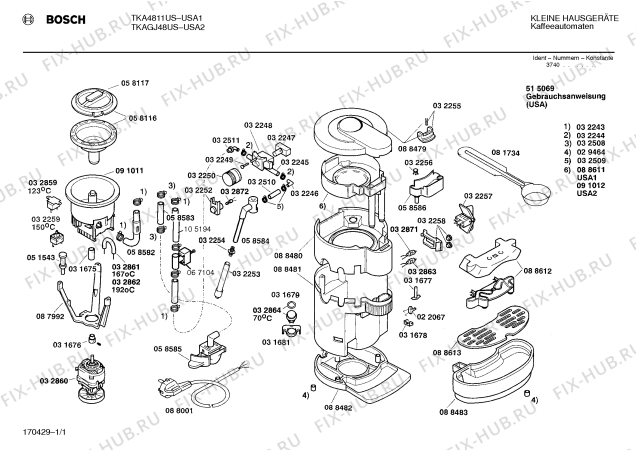 Схема №1 TKA4821US с изображением Фильтр для кофеварки (кофемашины) Bosch 00088613