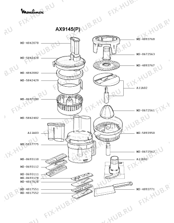 Взрыв-схема кухонного комбайна Moulinex AX9145(P) - Схема узла RP000600.3P2