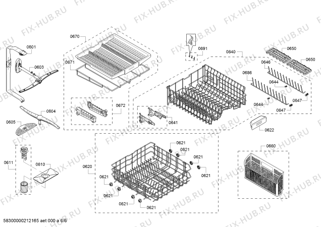 Взрыв-схема посудомоечной машины Bosch SHX865YN5N, SilencePlus 44 dBA - Схема узла 06