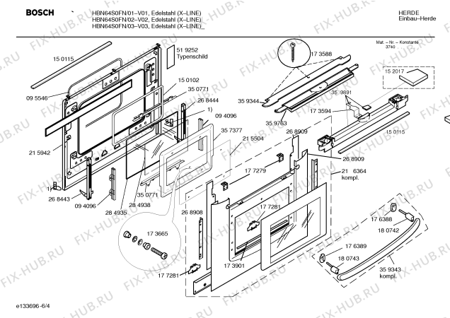 Схема №6 HBN46S0EU с изображением Ручка управления духовкой для электропечи Bosch 00176391