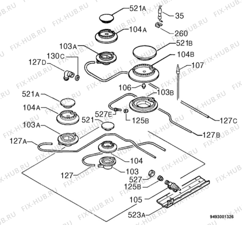 Взрыв-схема плиты (духовки) Zanussi ZGF647ICW - Схема узла Functional parts 267