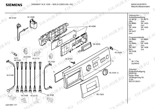 Схема №5 WXLS1230EU SIEMENS SIWAMAT XLS 1230 с изображением Инструкция по установке и эксплуатации для стиральной машины Siemens 00582437