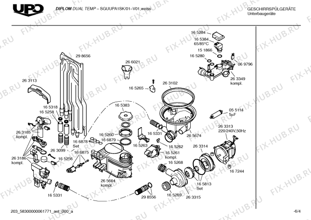 Взрыв-схема посудомоечной машины Upo SGUUPA1SK DIPLOM DUAL TEMP - Схема узла 04