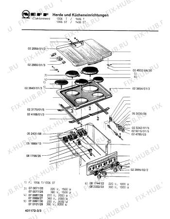 Взрыв-схема плиты (духовки) Neff 1306ST - Схема узла 03