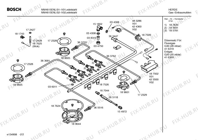 Схема №2 NNH615ENL Bosch с изображением Инструкция по установке и эксплуатации для плиты (духовки) Bosch 00585121