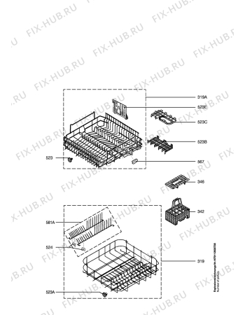 Взрыв-схема посудомоечной машины Electrolux ESF6249-W - Схема узла Baskets, tubes 061