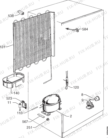 Взрыв-схема холодильника Rex RF25DSEG - Схема узла Cooling system 017