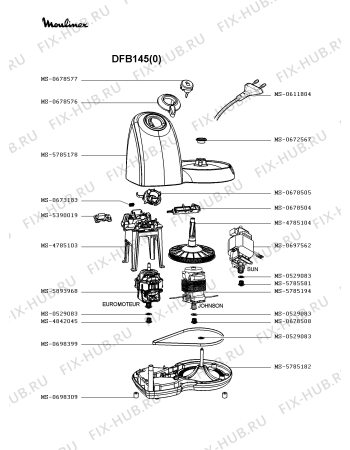 Взрыв-схема кухонного комбайна Moulinex DFB145(0) - Схема узла 3P002610.3P2