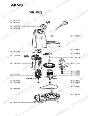 Взрыв-схема кухонного комбайна Arno DFB14B(0) - Схема узла WP002937.2P2