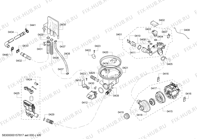 Взрыв-схема посудомоечной машины Bosch SHX43RL5UC SilencePlus 48 dBA - Схема узла 04