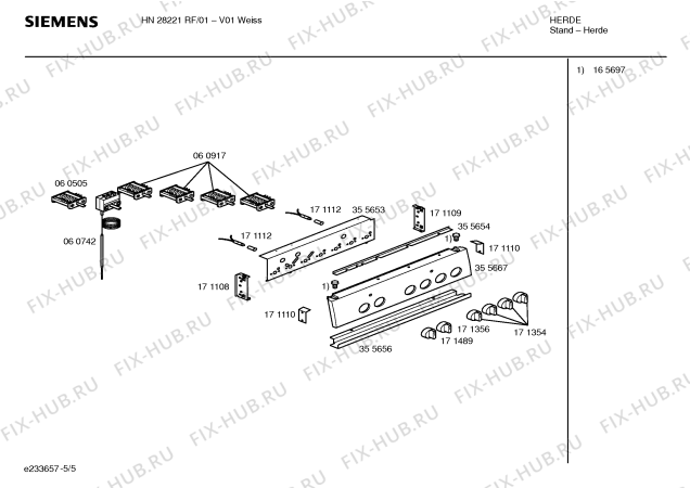 Взрыв-схема плиты (духовки) Siemens HN28221RF - Схема узла 05