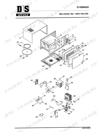 Схема №1 SFORNATUTTO MICROWAVE MW 421SIL с изображением Часть корпуса для микроволновой печи DELONGHI 5319119200
