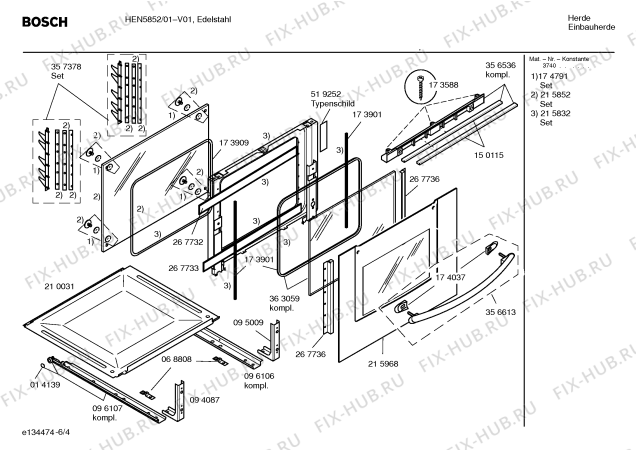 Схема №6 HEN4853 с изображением Панель управления для духового шкафа Bosch 00369518