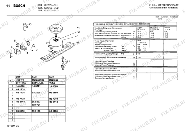 Взрыв-схема холодильника Bosch GUL1220 - Схема узла 03