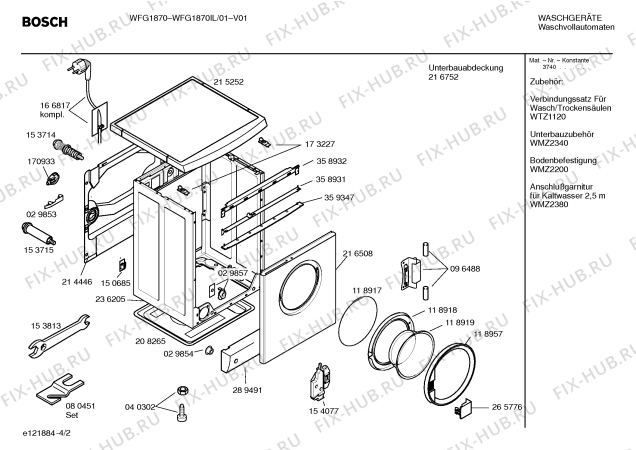 Схема №4 WFG1870IL WFG1870 с изображением Таблица программ для стиральной машины Bosch 00528342