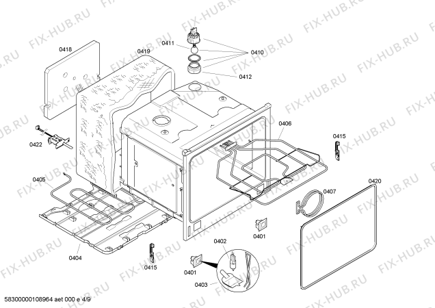 Схема №9 U1564N0GB с изображением Верхний нагревательный элемент для духового шкафа Bosch 00443418