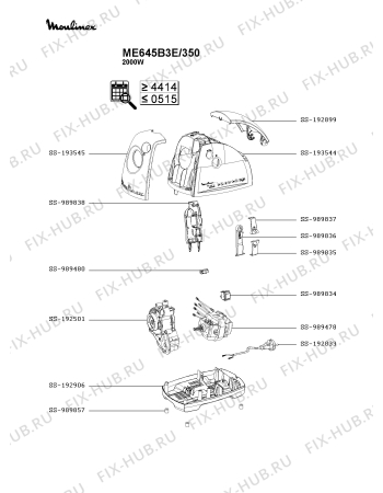 Взрыв-схема мясорубки Moulinex ME645B3E/350 - Схема узла MP004138.6P4