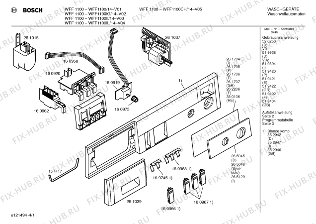 Схема №4 WFF1601 Blizzard с изображением Таблица программ для стиральной машины Bosch 00519407