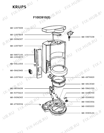 Взрыв-схема кофеварки (кофемашины) Krups F1003910(0) - Схема узла UP001399.8P2