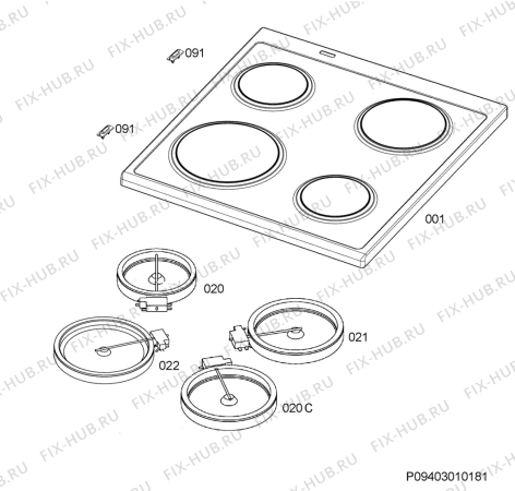 Взрыв-схема плиты (духовки) Zanussi ZCE6601MW - Схема узла Hob