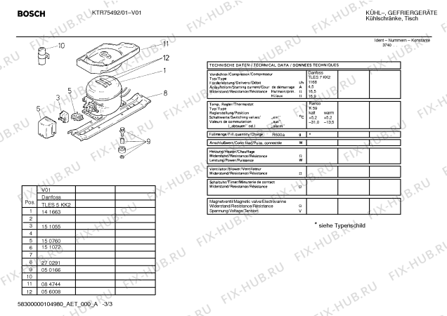 Взрыв-схема холодильника Bosch KTR75492 - Схема узла 03