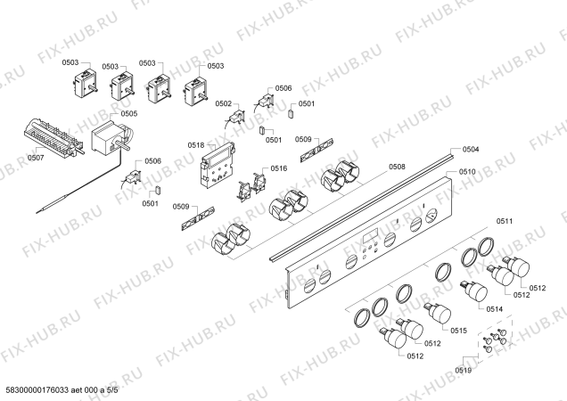 Схема №5 PHCB554240 с изображением Ручка управления духовкой для электропечи Bosch 00620084