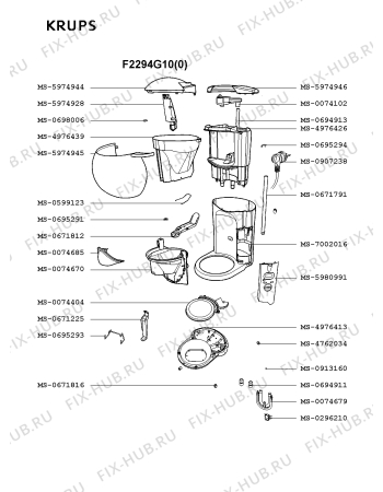 Взрыв-схема кофеварки (кофемашины) Krups F2294G10(0) - Схема узла LP001586.1P2