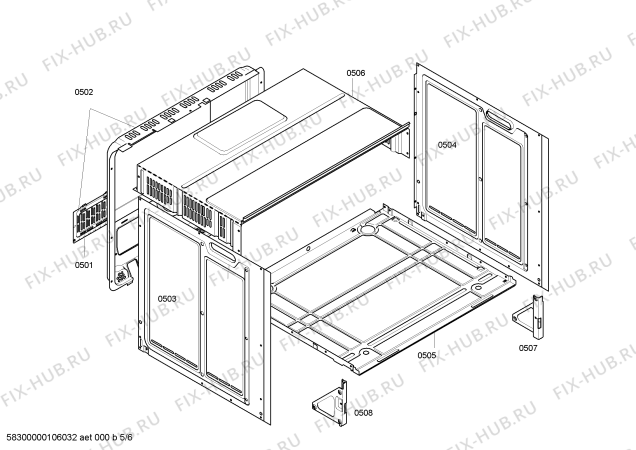 Схема №6 HB33U550S с изображением Боковая часть корпуса для духового шкафа Bosch 00470730