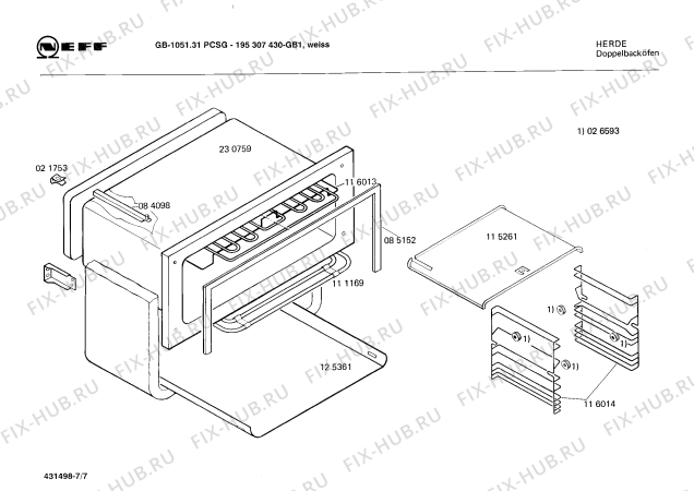 Взрыв-схема плиты (духовки) Neff 195307430 GB-1051.31PCSG - Схема узла 07