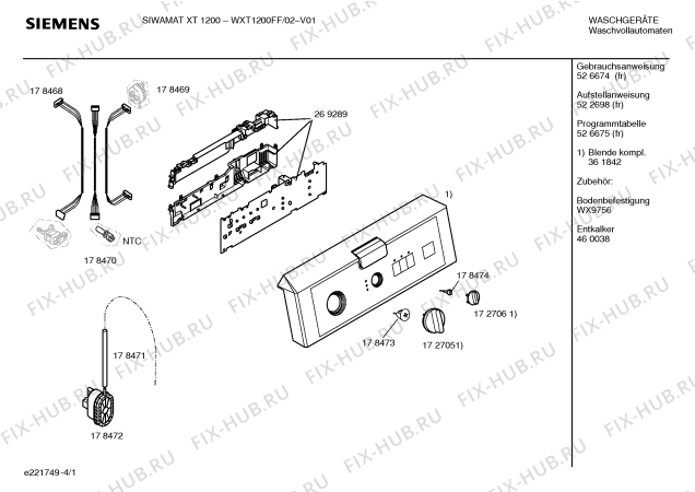 Схема №4 WXT1200FF SIWAMAT XT 1200 fuzzy plus с изображением Панель управления для стиральной машины Siemens 00361842
