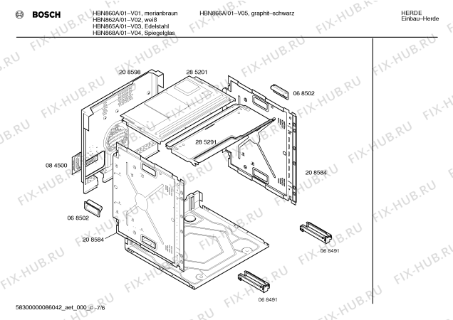 Взрыв-схема плиты (духовки) Bosch HBN866A - Схема узла 06