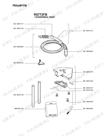 Взрыв-схема пылесоса Rowenta RS772FB - Схема узла DP001542.1P2