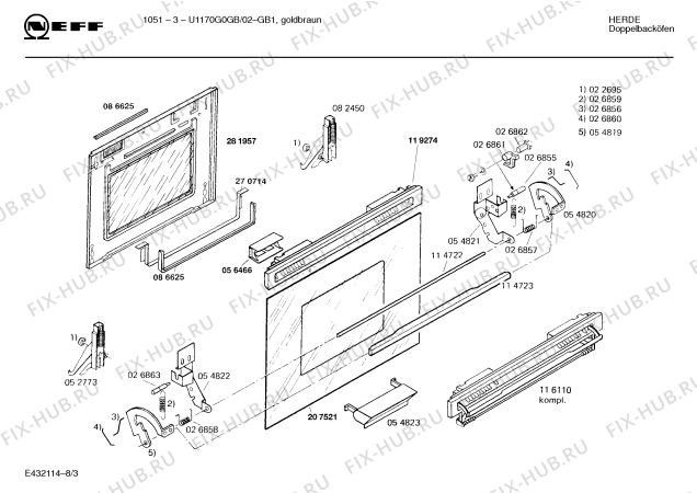 Схема №8 U1170G0GB 1051-3 с изображением Панель управления для духового шкафа Bosch 00282252