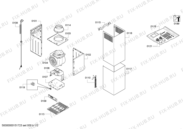 Схема №2 DWA09D651 с изображением Вентиляционный канал для вытяжки Bosch 00703469