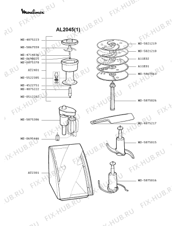 Взрыв-схема кухонного комбайна Moulinex AL2045(1) - Схема узла XP000539.7P2