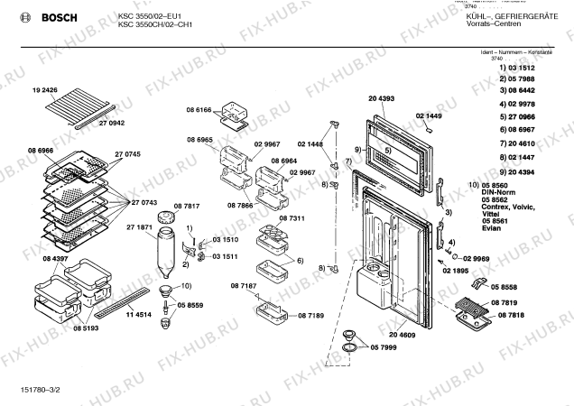 Схема №3 KG31V50FF с изображением Воронка для холодильной камеры Bosch 00058562