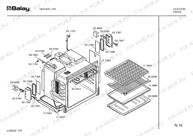 Взрыв-схема плиты (духовки) Balay H5219 H-5219. - Схема узла 02